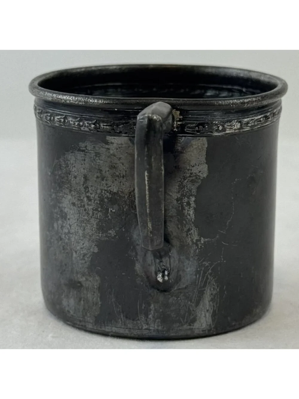 Vintage Portsmouth Silver Co EPWM Silver Plate Baby Cup Ornate Rim Aged Patina